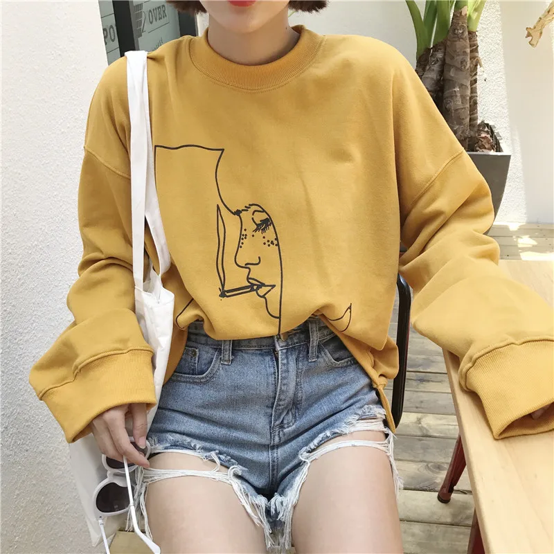 Осенняя женская желтая Толстовка harajuku ullzang tumblr 2019 корейская мода толстовка с