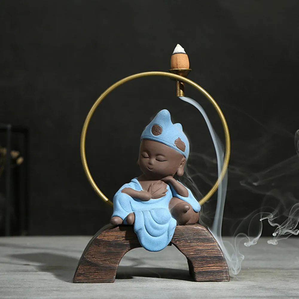 

Backflow Incense Burner Aromatherapy Holy Buddhist Monk Gift Ornaments Home Office Crafts Incense Holder+20PC Incense
