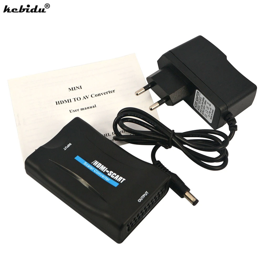 

kebidu New HDMI To Scart Converter signal adapter converter HD Receiver For Phone TV with power adapter support HDMI 1080p AV