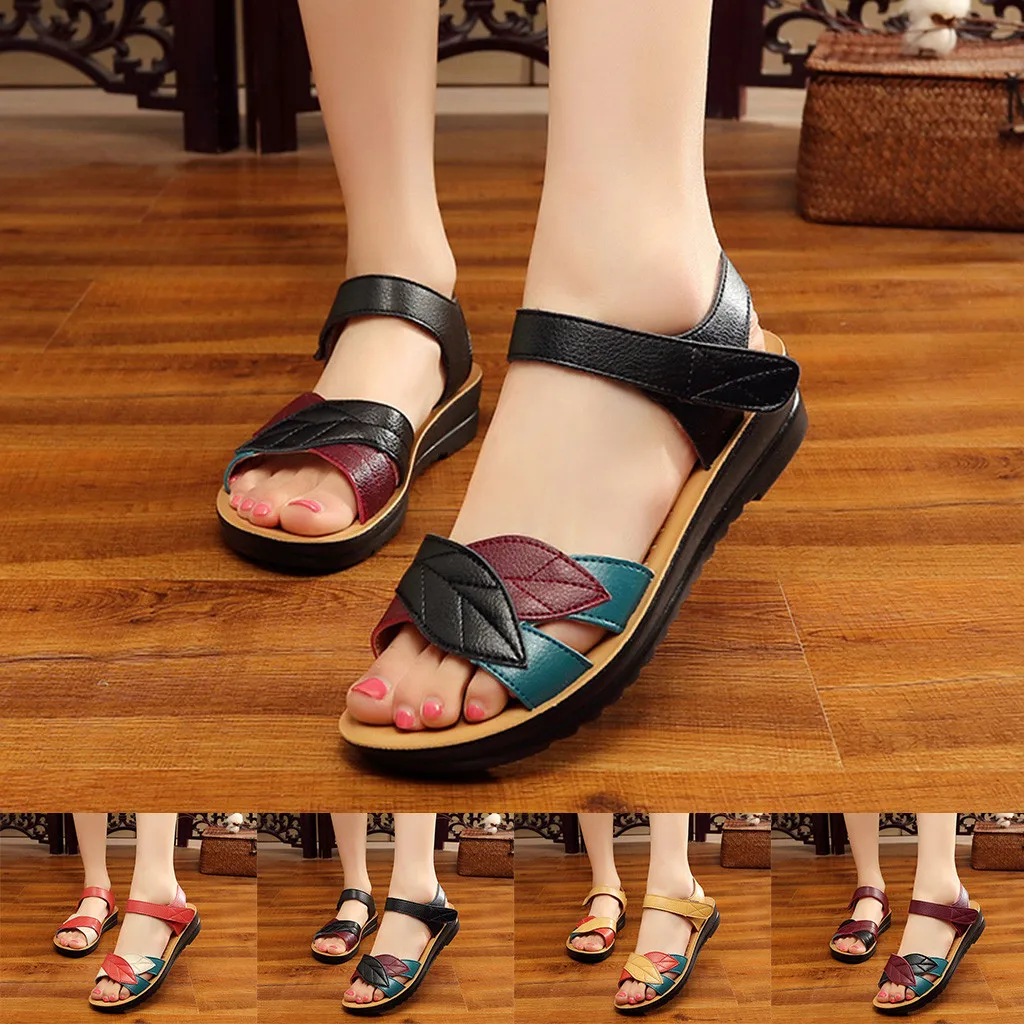 

2019 New Lady Sandals Women Summer Fashion Leather Knot Sandals Wedges Comfort Big Size Shoes Zapatos De Mujer Sandalia Feminina