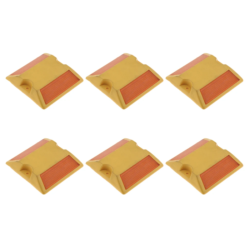 NEW Commercial Road Highway Pavement Marker Reflector - Two Side, Yellow, 6Pcs
