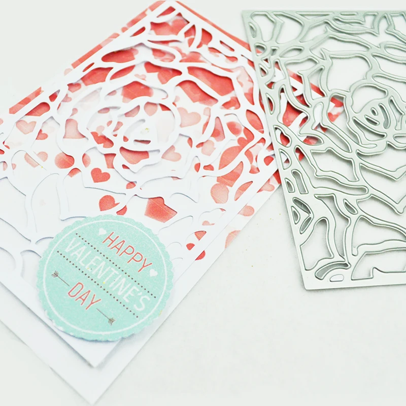 

Happymems DIY Happy Valentine's Day Rose Pattern Metal Cutting Dies Scrapbooking Card Making Decoration Flower Cutting Dies