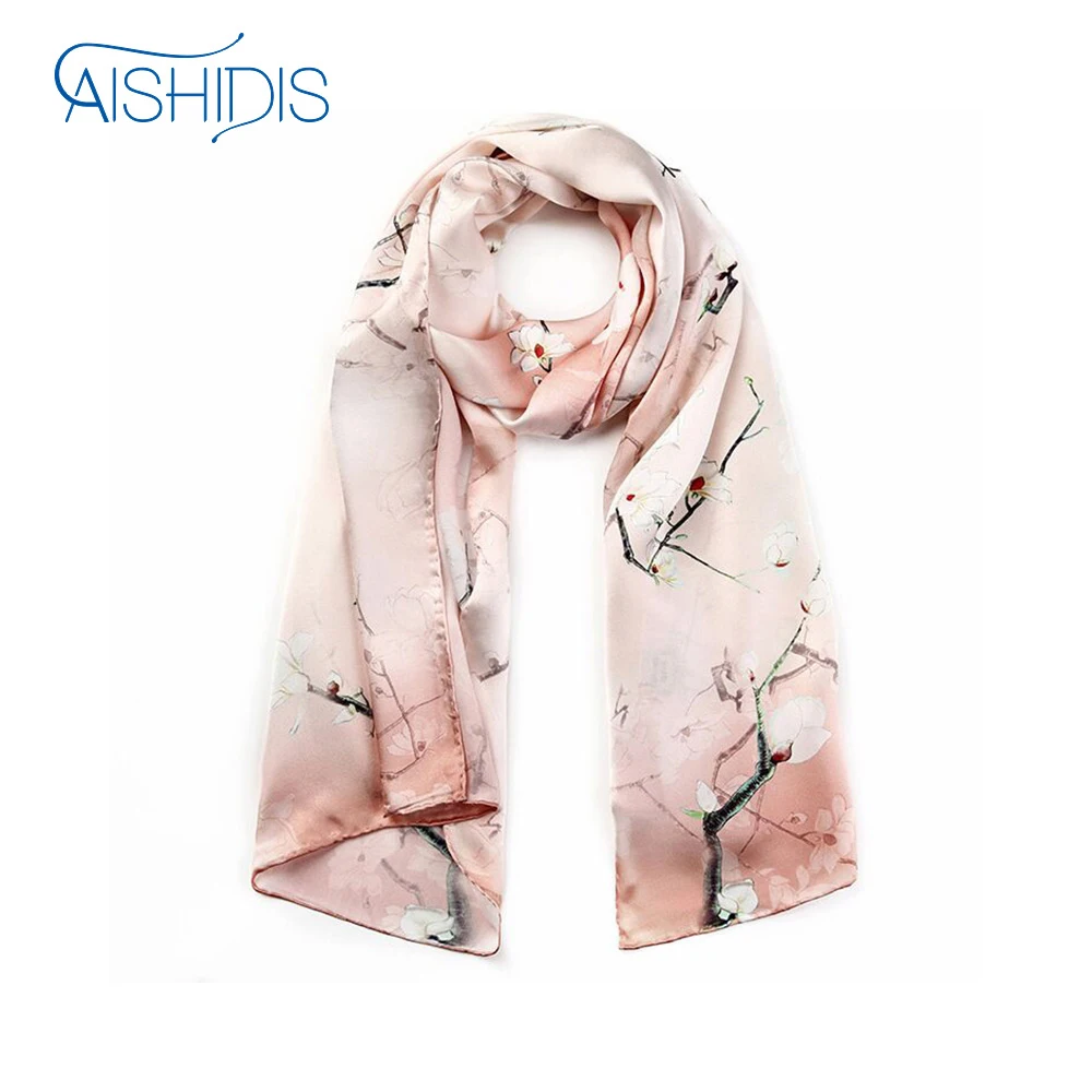 

Aishidis 100% Silk Long Scarf flower shawls & Wraps Fashion Neck Scarfs For Mother's Birthday Gift Super Size 172 x 55cm