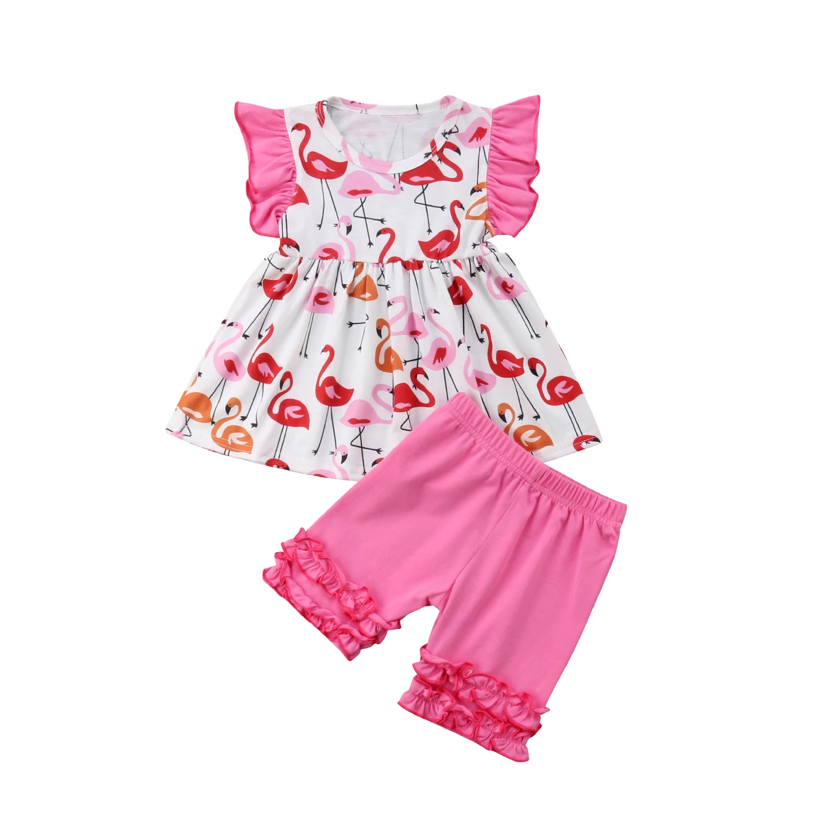 Buy 2pcs Toddler Kid Baby Girl Flamingo Clothes Ruffle