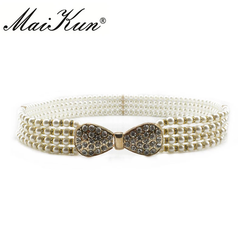 White Pearl Wedding Dress Belts for Women Elastic Wide Waistband for