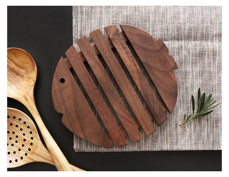 Wood Table Mat Heat Resistant Pot Pan Mats & Pads Table Decoration Cute Fish Shape Placemat for Kitchen Mug Coaster Wooden Utensils (9)