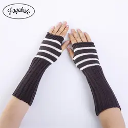 FAGEKALE для женщин рука теплые перчатки унисекс зимние длинные Прихватки для мангала мода полосатый вязаный перчатки-метенки без пальцев