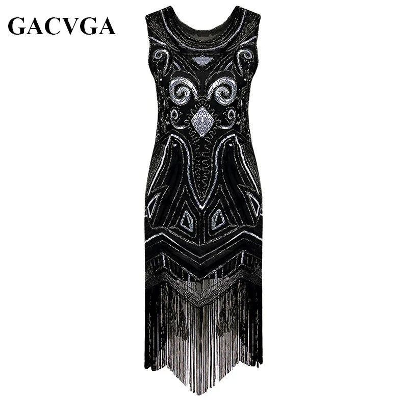 Buy Cheap GACVGA 2017 Sequin Beading Tassel Summer Dress 1920s Great Gatsby Dress Gold Black Women Long Sexy Party Dresses Vestido Longo