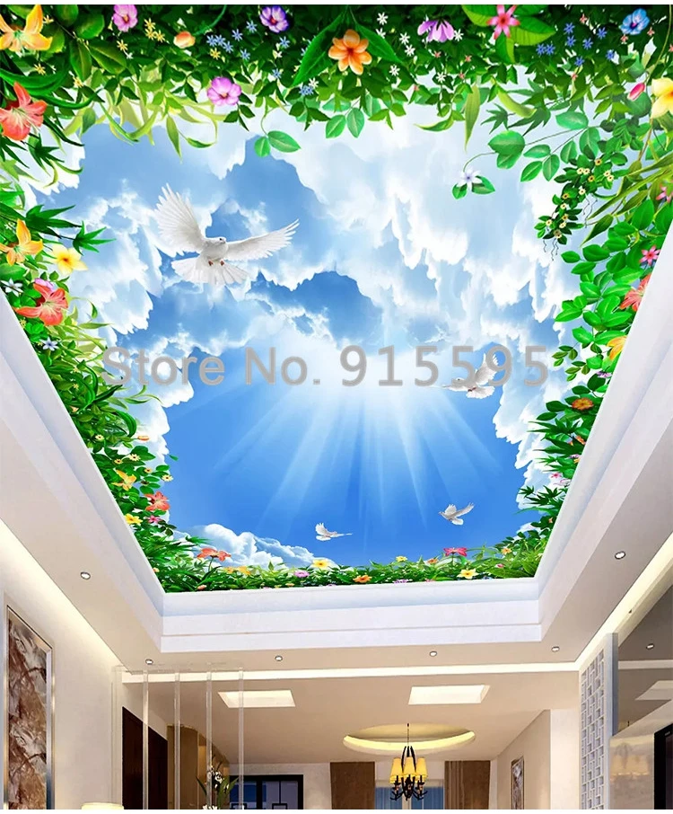 papel de parede foto personalizada fundo de parede decorativo com nuvens sala de teto de videira