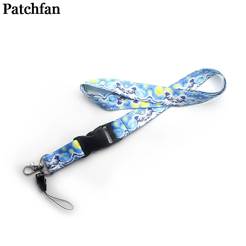 

Patchfan Starry Sky Kanagawa wave art cool men lanyards keys in mobile phone straps necklace card holders webbing ribbons A2128