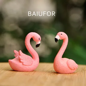 

2pcs BAIUFOR Miniature Charming Pink Flamingo Couple Figurines for Terrarium Accessories DIY Fairy Garden Plants Cake Decor