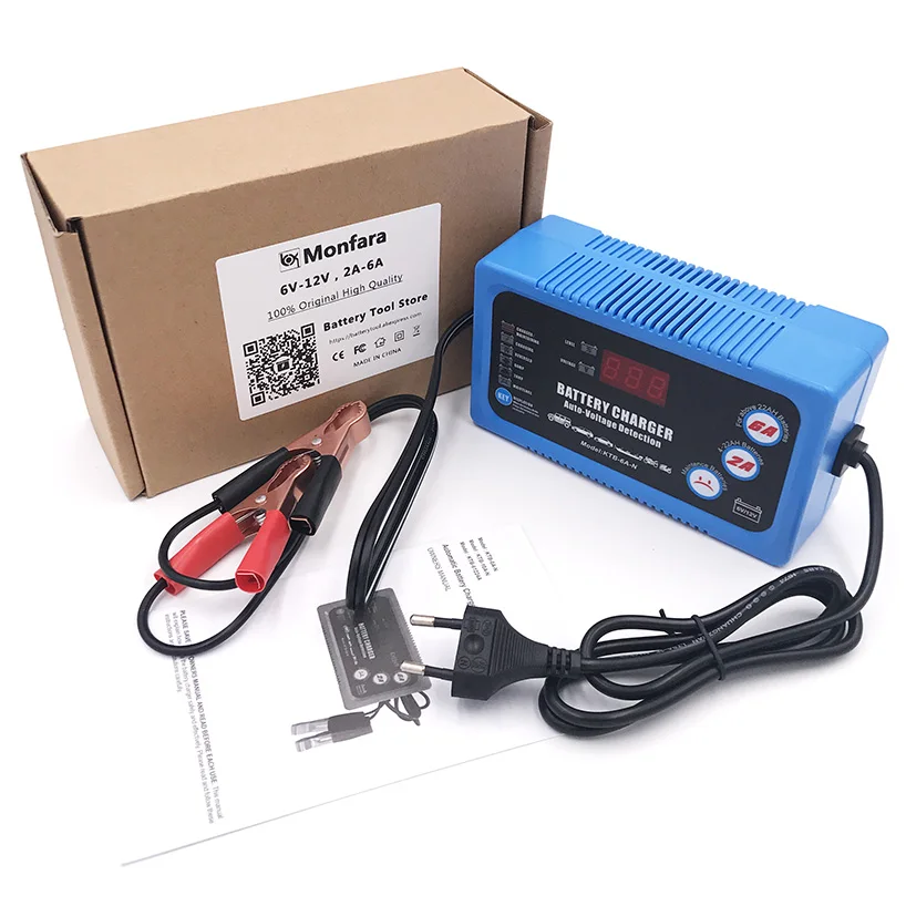 6V 12V Smart Car Motorcycle Battery Charger Full Automatic 2A 6A Lead-Acid AGM GEL Dry Batteries Power Charging Tool 6 V 12 Volt