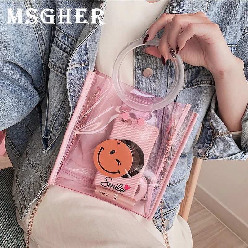 

MSGHER Women Messenger Bags High Quality Transparent Jelly Bag Summer Girl Beach Bag Fashion Chains Shoulder Crossbody Bags