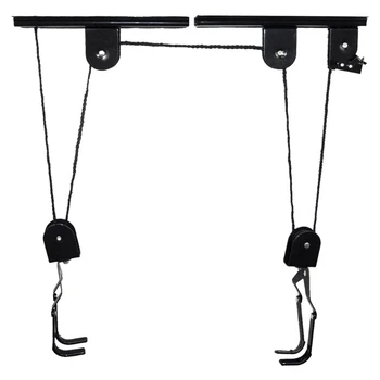 

HOT-Ceiling-Mounted Bike Lift Hoist Garage Mountain Bicycle Hoist 45Lb Capacity Simply attach the hooks to your bike, lift and