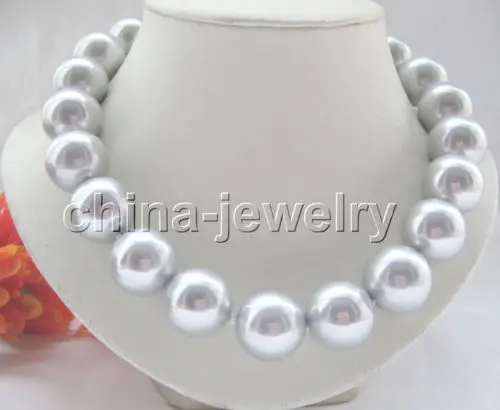 

Free shipping >>>>>Beautiful 17" 20mm bright gray perfect round south sea shell pearl necklace