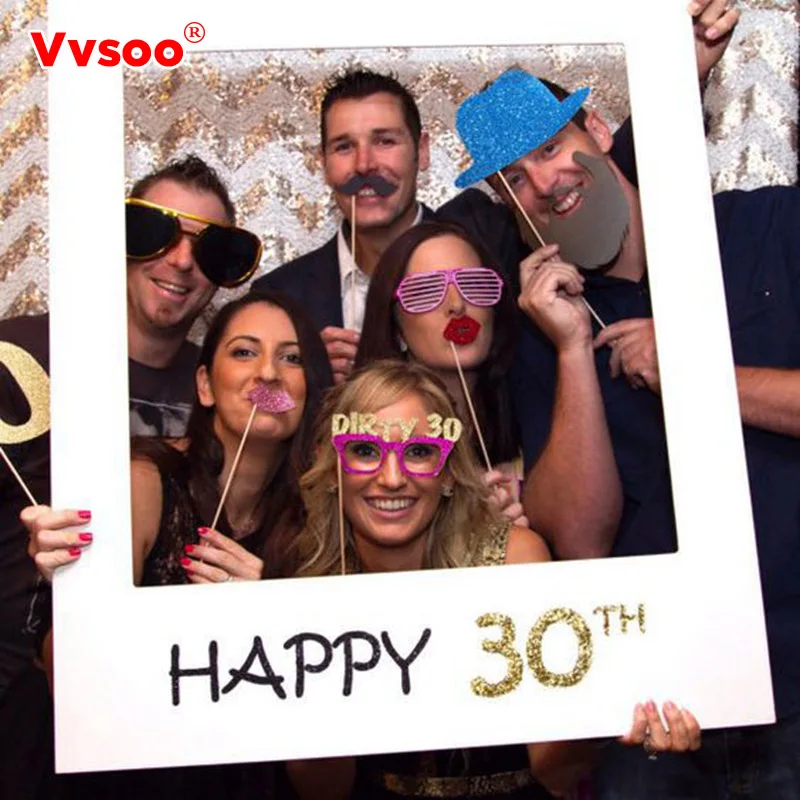 

Vvsoo Happy Birthday 30th Photo Booth Props Photo Frame Photobooth Anniversary 30 years Birthday Decorations Party Supplies