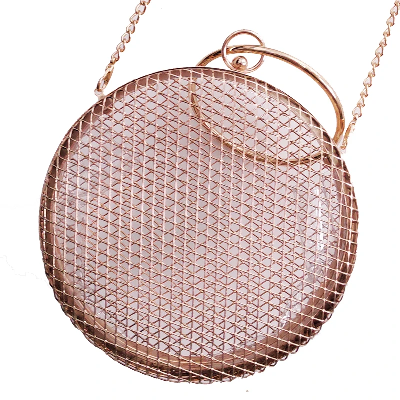 Women Metal Hand Bag Shoulder Crossbody Round Chain Dinner Evening Party Hollow Bag Travel Fashion Tote Bags evening bags near me