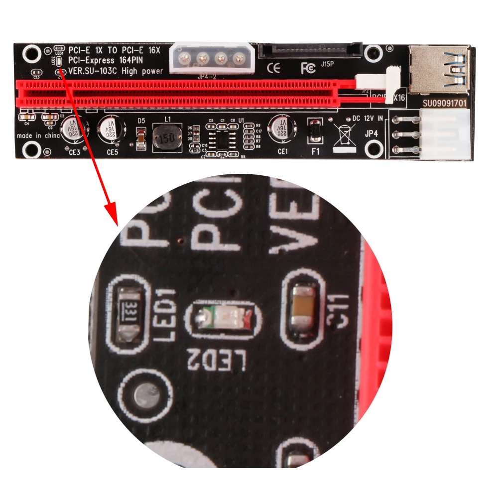 Ubit черный 3в1 4pin 6pin PCI-E Riser 103C Express 1X 4x 8x 16x удлинитель USB Riser адаптер карта SATA 15pin для майнинга BTC