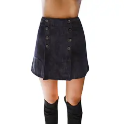 Для женщин Твердые двубортная юбка высокая талия сексуальная Bodycon бедра мини юбка harajuku высокое качество