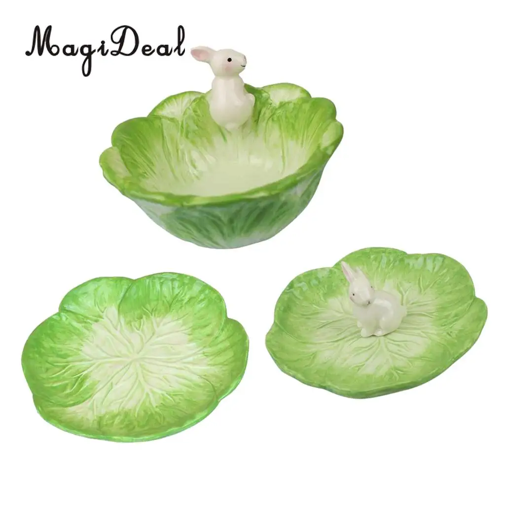 MagiDeal 3Pcs Cute Ceramic Rabbit Cabbage Bowl Dessert Bowls Fruit
