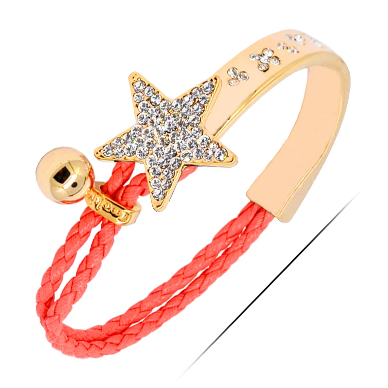 

2017 New Fashion Five-pointed Star Leather Rope Bracelets Hand Accessory Brand Quality Bangles Gift Birthday W333 2Colors