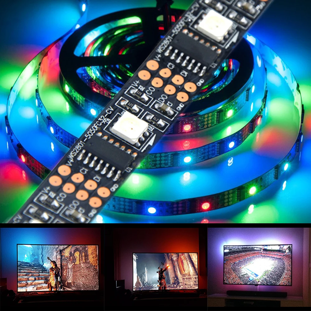 WS2801 5 в постоянного тока м 32 светодиода/м чип 2801 Светодиодная лента 5050 RGB 12 мм