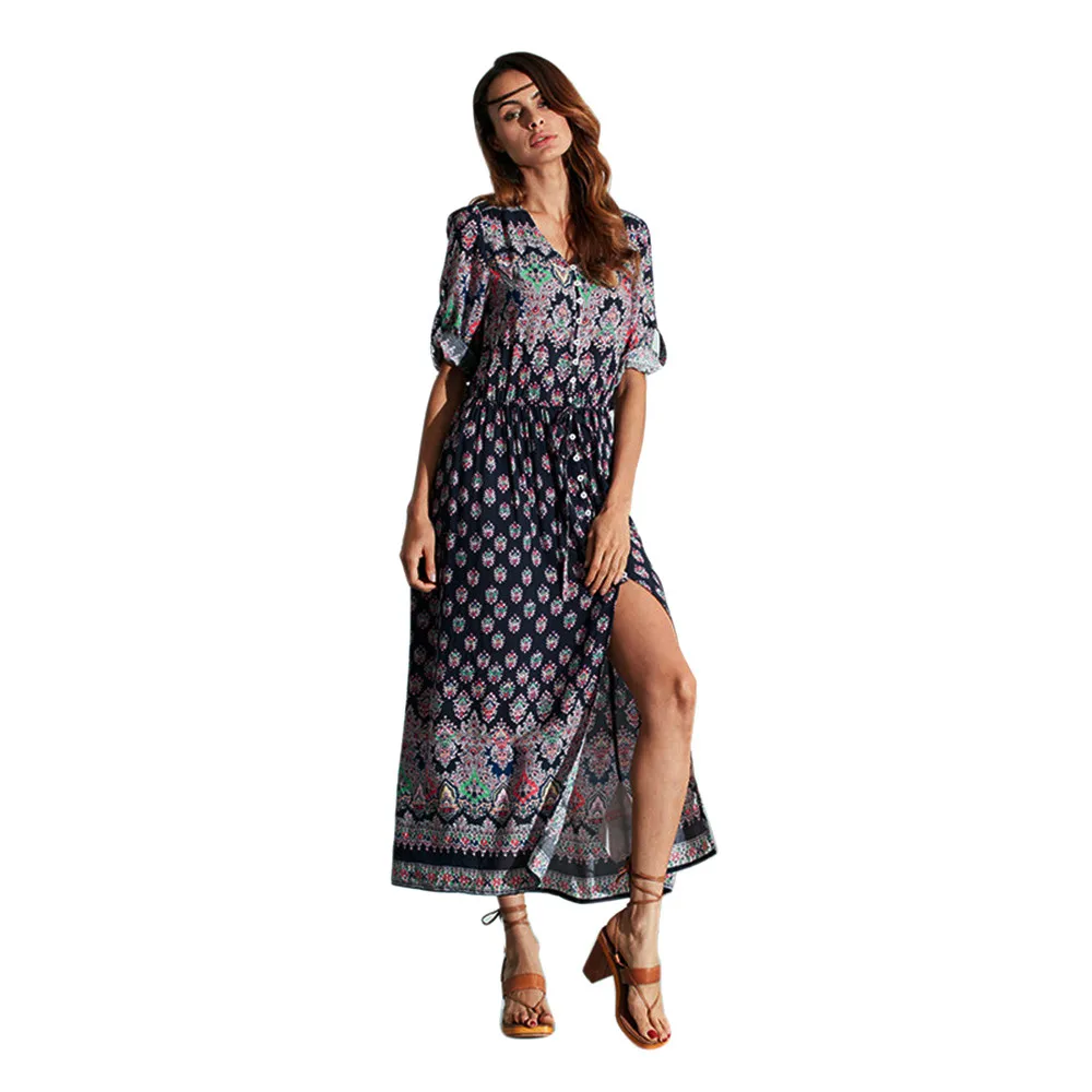 

Hot Autumn Dress Winter Long Dress V Neck Floral Print Boho Beach Dress Tunic Maxi Women Evening Party Dress Sundress Vestidos