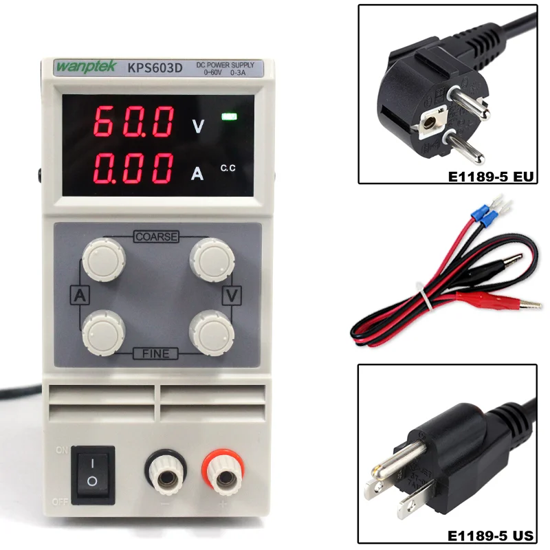 KPS603D 조정 가능한 정밀 스위치 DC 전원 공급 장치 보호 기능 0-60V/0-3A 110V-230V 0.1V/0.01A EU