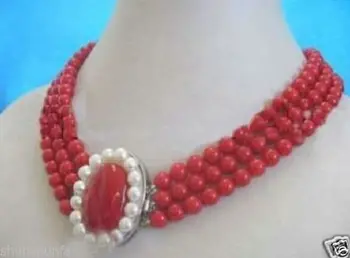 

Wonderful Lucky Jewelry Beautiful 3-strand 8mm red Coral Necklace & Flower Clasp wideFactory direct sale Factory wholesale price