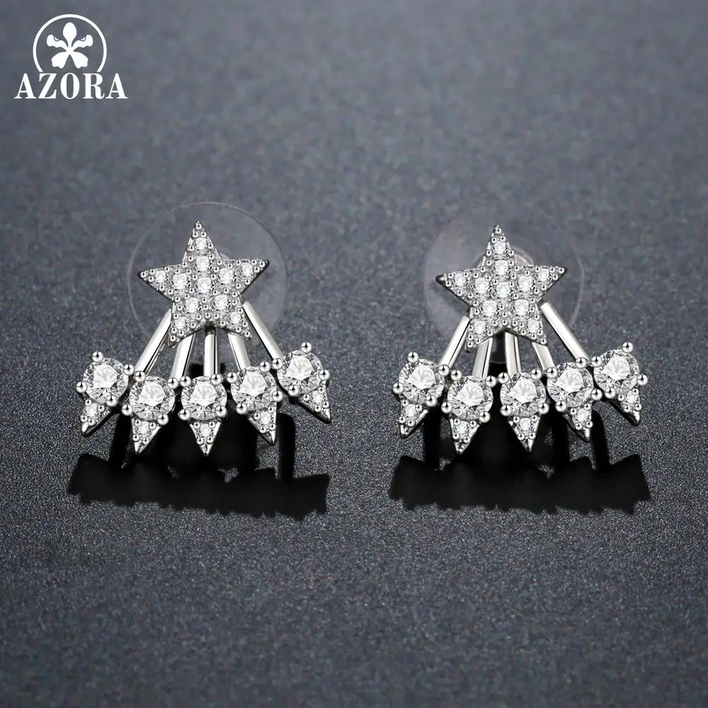AZORA Five Claws AAA+ Clear Cubic Zirconia Pentagram Drop Earrings Rhinestone Geometric Pendientes Aro Mujer Jewelries TE0354