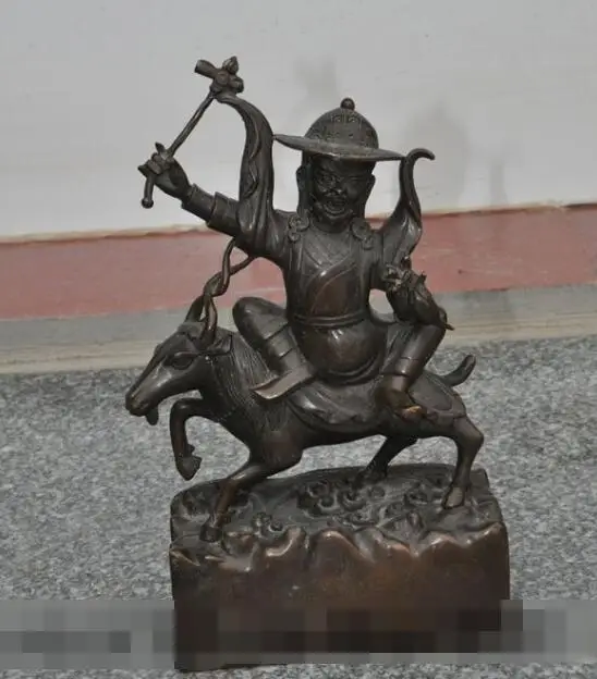 

S4624 9"Tibet Buddhist Fane pure Bronze Vajra Mahakala God Ride horse Buddha Statue
