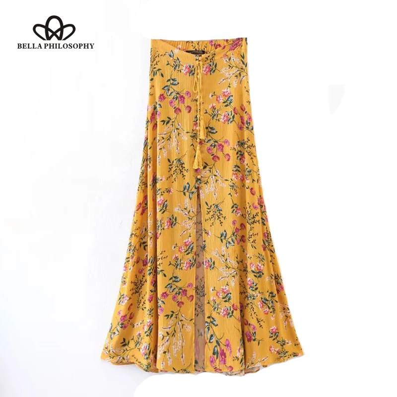 Wonder 2018 Boho style floral print long skirts bottoms beach maxi skirt Elastic vintage chic sexy skirt female