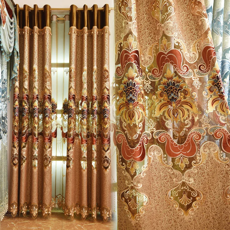

European-style Shernier Jacquard Water-soluble Embroidery Curtains for Living Dining Room Bedroom.