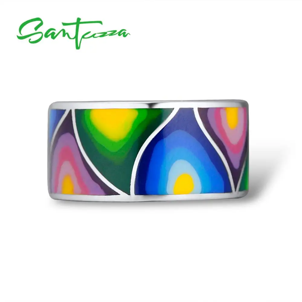 Ceny SANTUZZA srebrne pierścienie dla kobiet władca pierścieni HANDMADE kolorowy pierścień emaliowany czysta 925 Sterling Silver Party biżuteria
