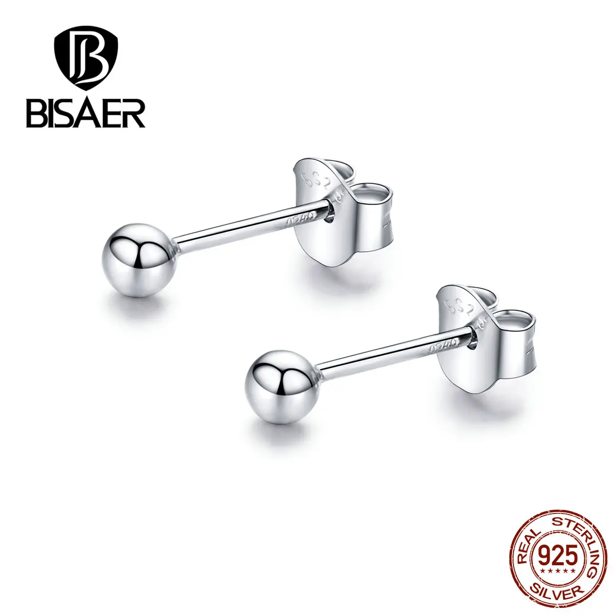 

BISAER Round brincos 925 Sterling Silver 2019 Small Circle Simple Coin Stud Earrings for Women Sterling Silver Jewelry ECE581