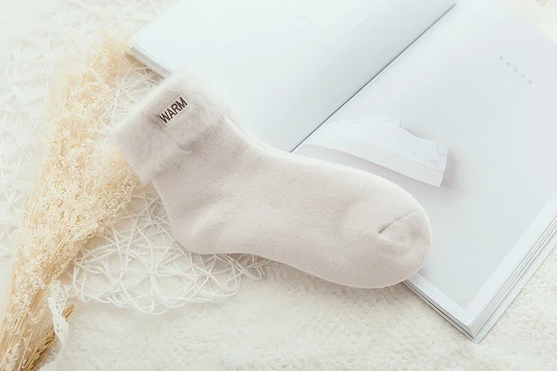 CHAOZHU/женские теплые носки; Утепленные зимние лыжные носки; бархатные домашние носки для сна; зимние женские модные флисовые Носки - Цвет: Белый