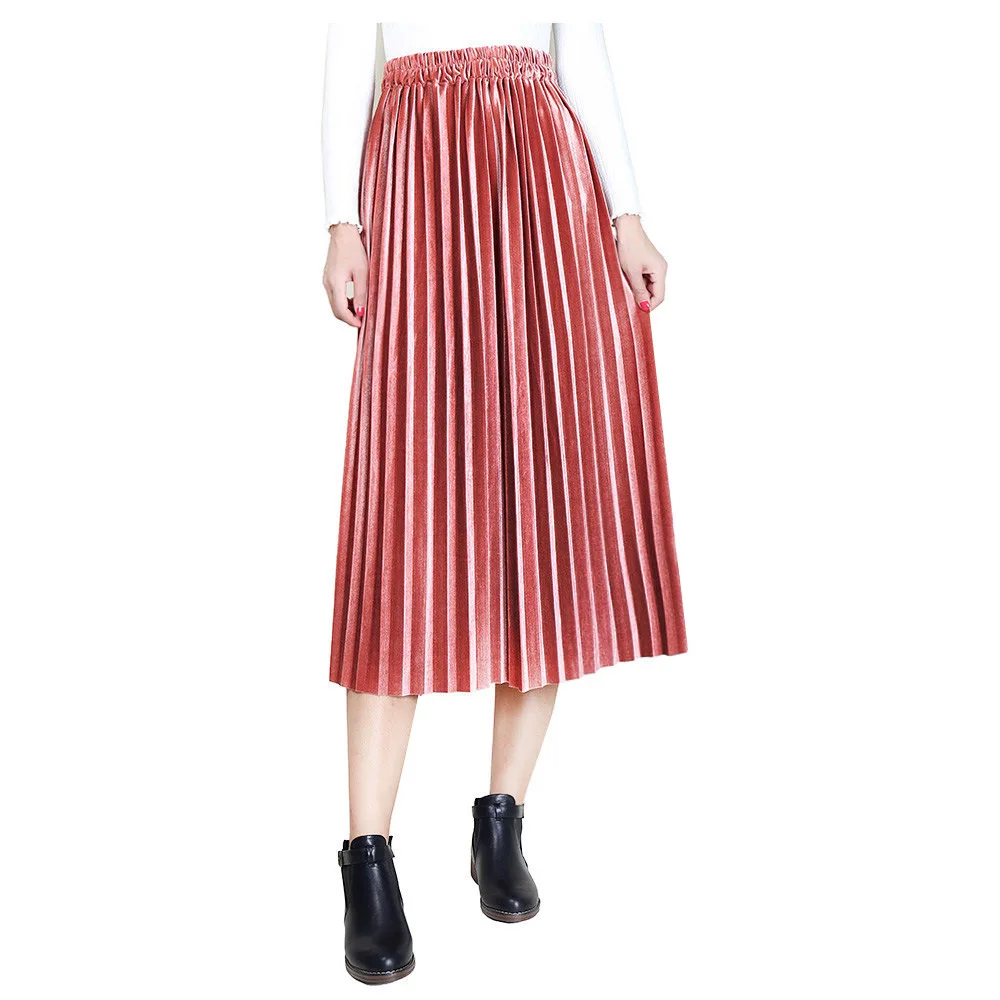 Plus Size Winter Skinny Large Swing Long Pleated Skirts Midi Saia