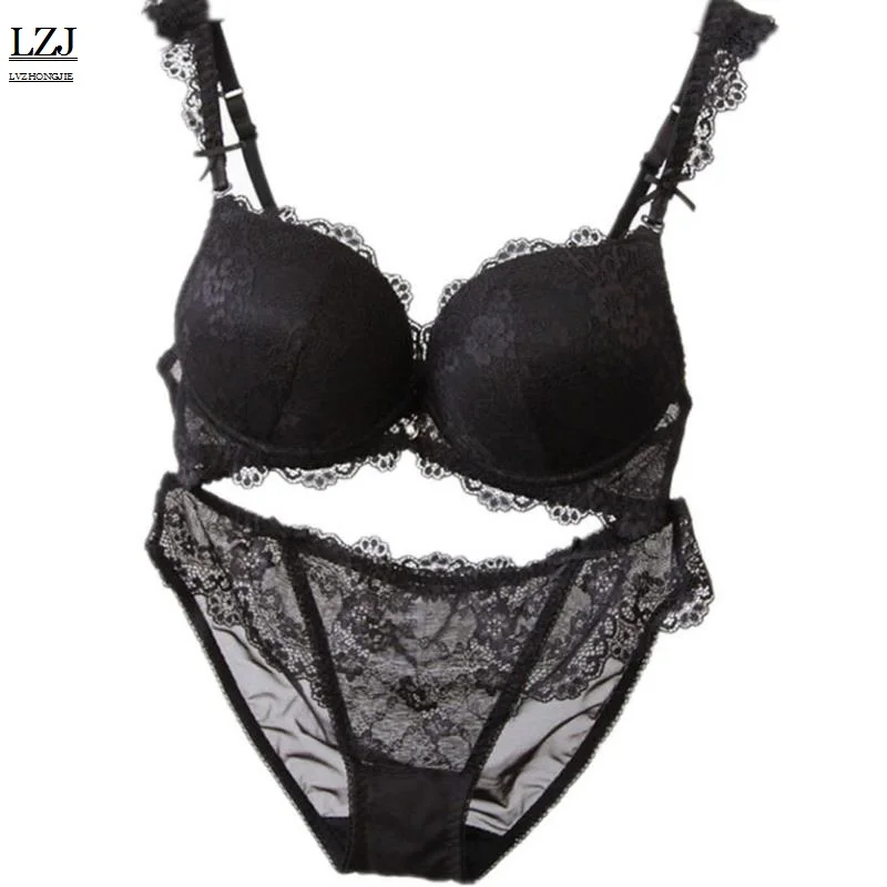 

LZJ 2017 Women underwear Push Up Bra Sexy Deep v gather adjustment female lingerie Lace embroidery Bra A B C cup 70 75 80 85