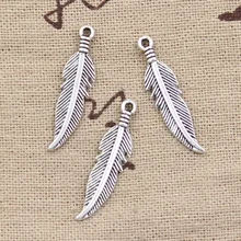 50 pçs encantos dupla face pena 27x7mm bronze antigo prata cor pingentes fazendo diy artesanal tibetano bronze jóias