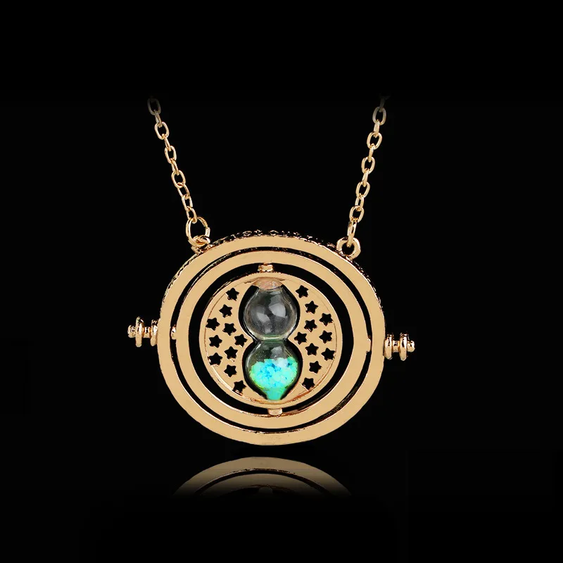 Vintage Creative 360 Degree Rotatable Horcrux Harri Potter Time Converter Hourglass Pendant Necklace time turner For