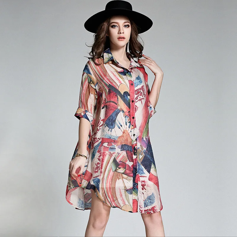 

Women's Fashion Blouses printing kimono cardigan Long Blouse Silk linen Loose Shirts Casual Summer tops clothing plus size 4XL