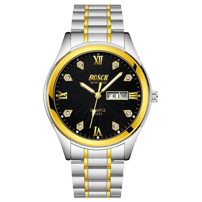

BOSCK senior luxury brand quartz watch male oil painting gold stainless steel watch male commercial gold watch male clock waterp