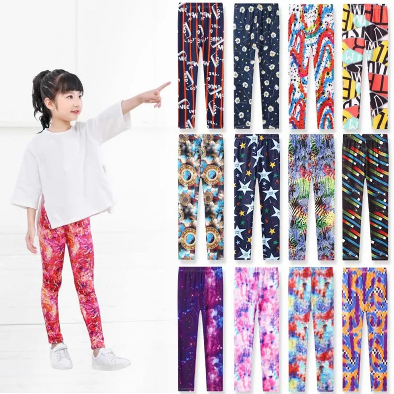 Горячая Распродажа, весенне-осенние детские штаны для девочек, цветные повседневные модные штаны с принтом звезды, обтягивающие штаны, теплые эластичные леггинсы