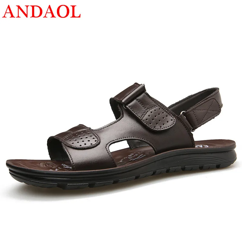 

ANDAOL men's casual sandals Top Quality Soft Breathable Flip Flops Light Beach shoes Luxury Genuine Non-Slip Outdoor Slippers