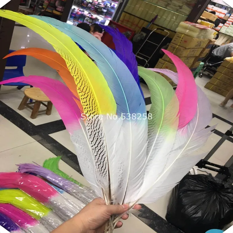

100Pcs/Lot Dye half customized color Pheasant Tail Feathers 35-80cm Pheasant Feathers for Crafts Chicken Feather Plumas