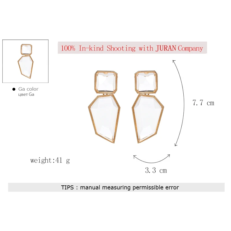JURAN, серьги из прозрачного камня с золотыми краями, винтажные большие геометрические Висячие серьги для женщин, ювелирные изделия za