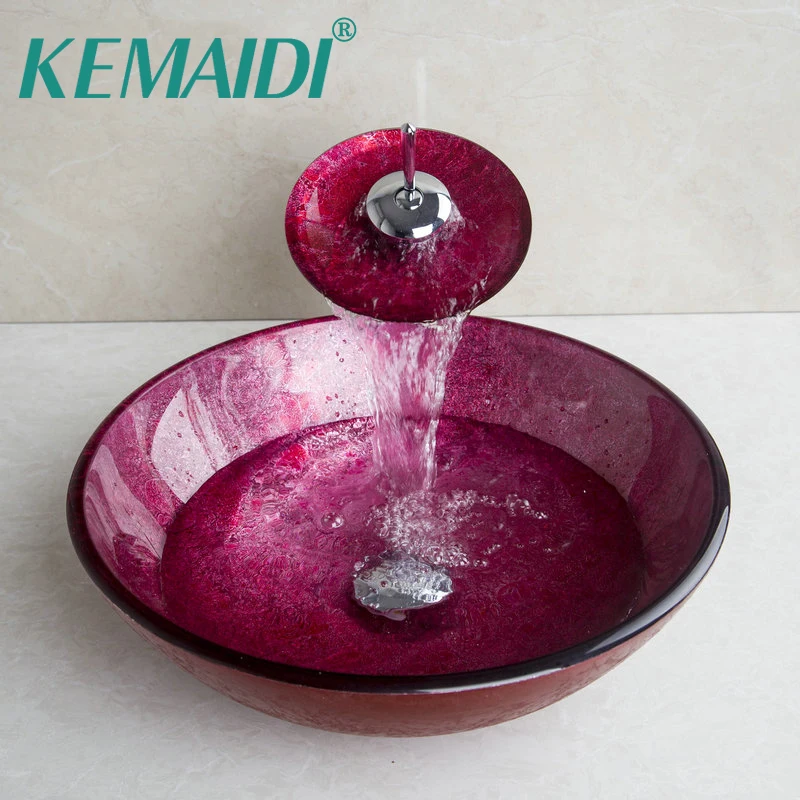 Kemaidi فريد الزجاج المقسى حوض المغسلة مغسلة الحمام الغرور بالوعة الحمام خلاط صنبور مجموعة مكافحة الأعلى Kemaidi فريد الزجاج المقسى حوض المغسلة مغسلة الحمام الغرور بالوعة الحمام خلاط صنبور مجموعة مكافحة الأعلى