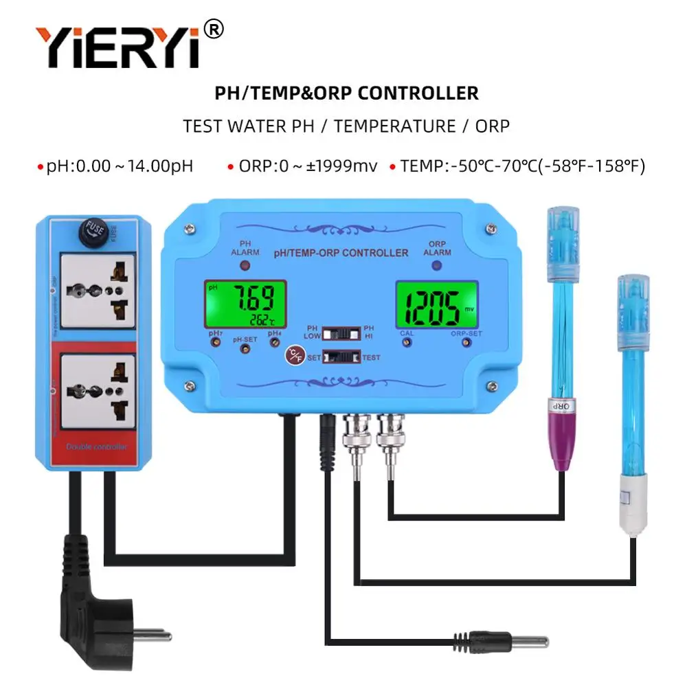 yieryi 3 in 1 pH/TEMP/ORP Controller Water Quality Detector BNC Type