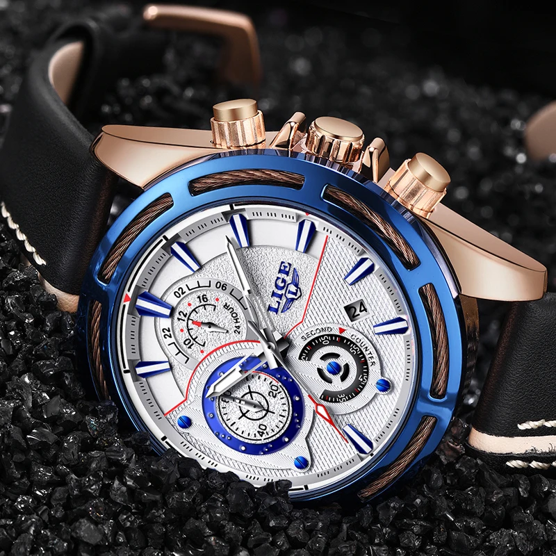 

LIGE Men Watches Top Brand Luxury Quartz Gold Watch Male Casual Leather Military Waterproof Sport Wrist watch Relogio Masculino