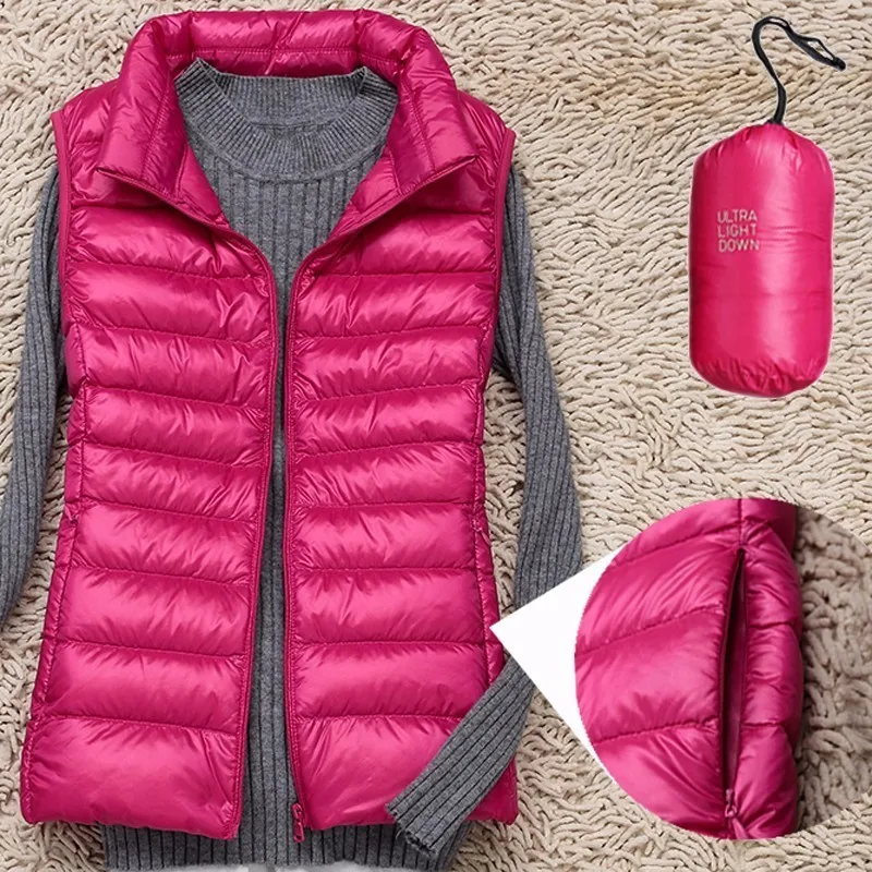 Autumn Winter Women Waistcoat 90% White Duck Down Gilet 2018 New Fashion Zipper Sleeveless Jacket Hooded Warm Vest Female ZXT004